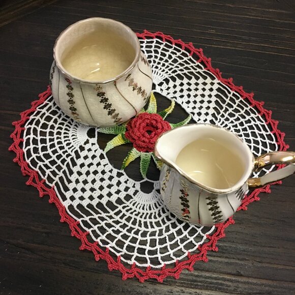 Sadler England Gilt Gold Porcealin Sugar Bowl & Creamer Set - Picture 5 of 9